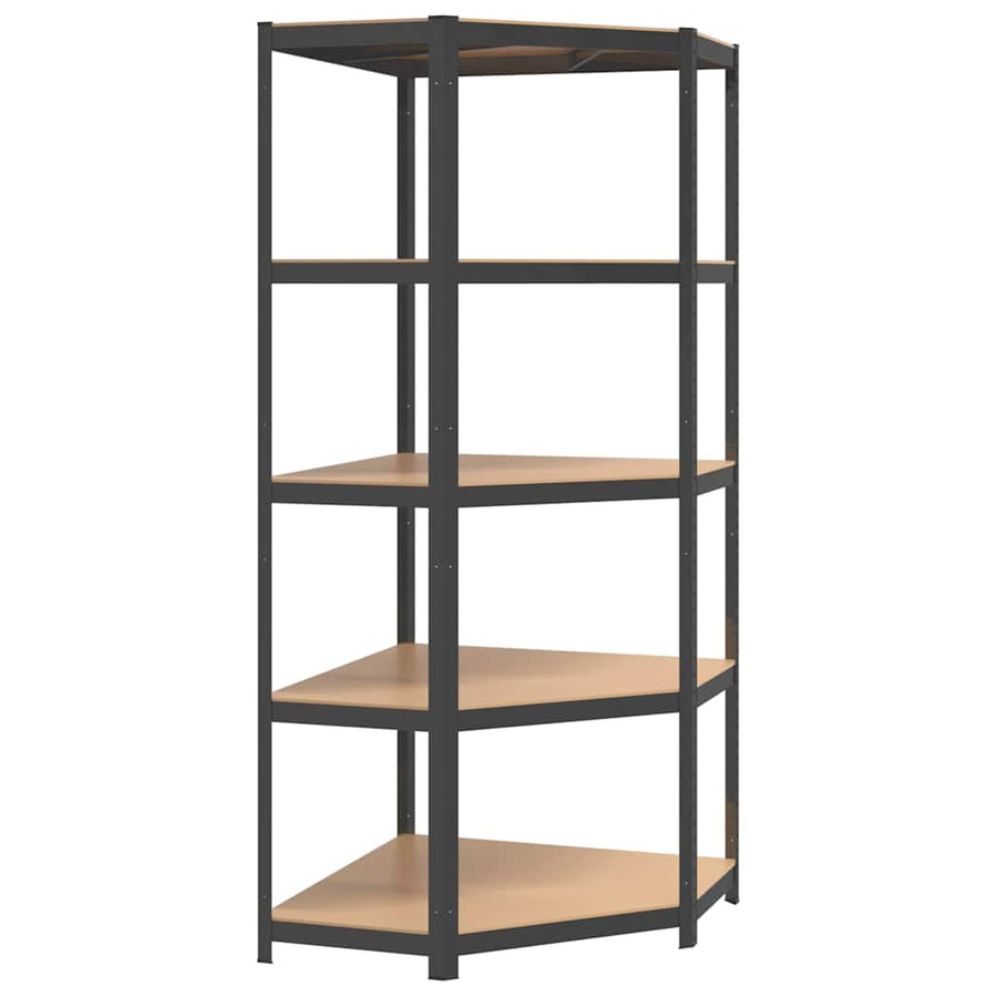 5-Layer Corner Shelf Anthracite Steel and Engineered Wood