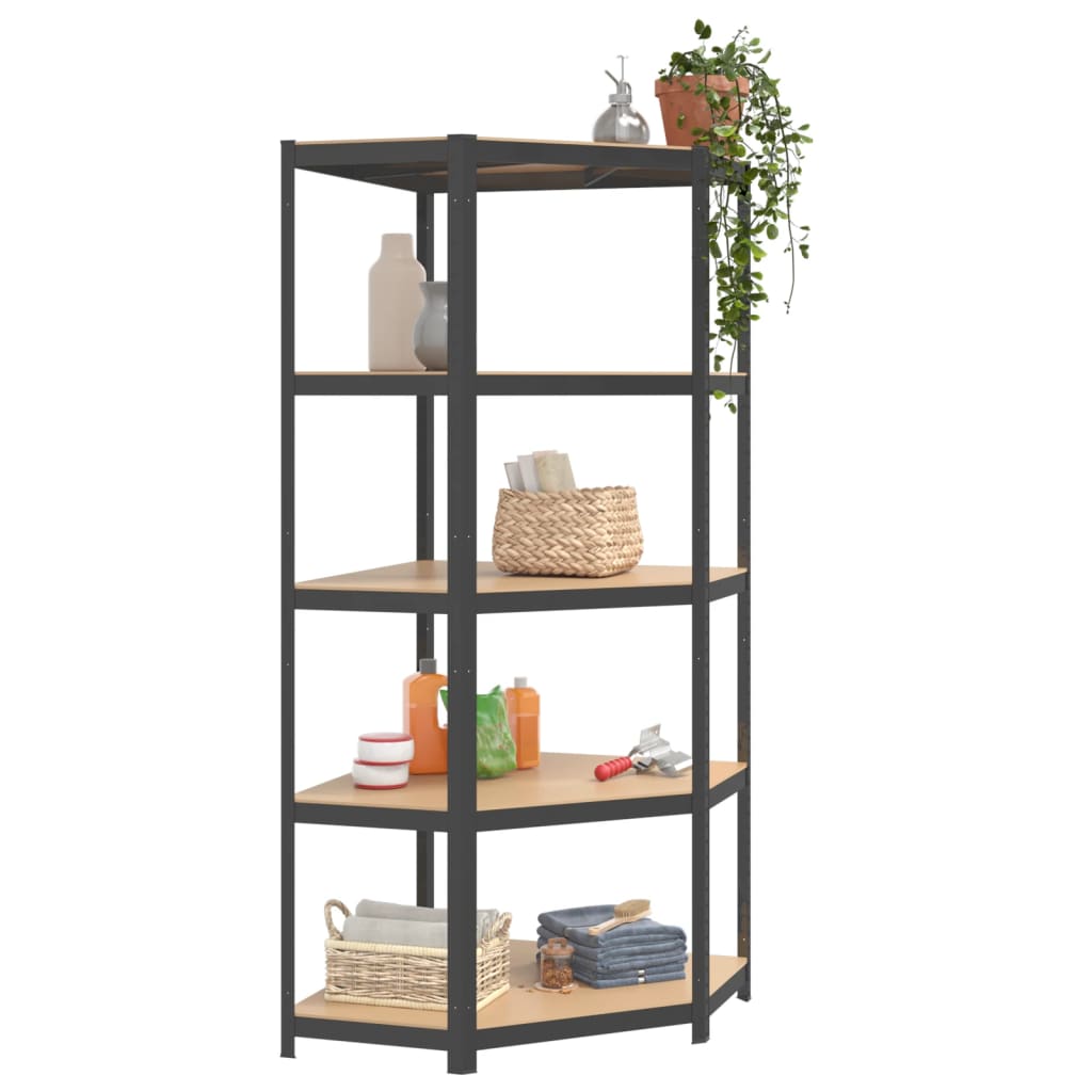 5-Layer Corner Shelf Anthracite Steel and Engineered Wood