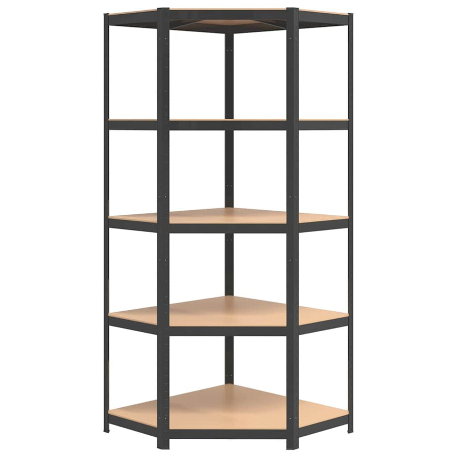 5-Layer Corner Shelf Anthracite Steel and Engineered Wood