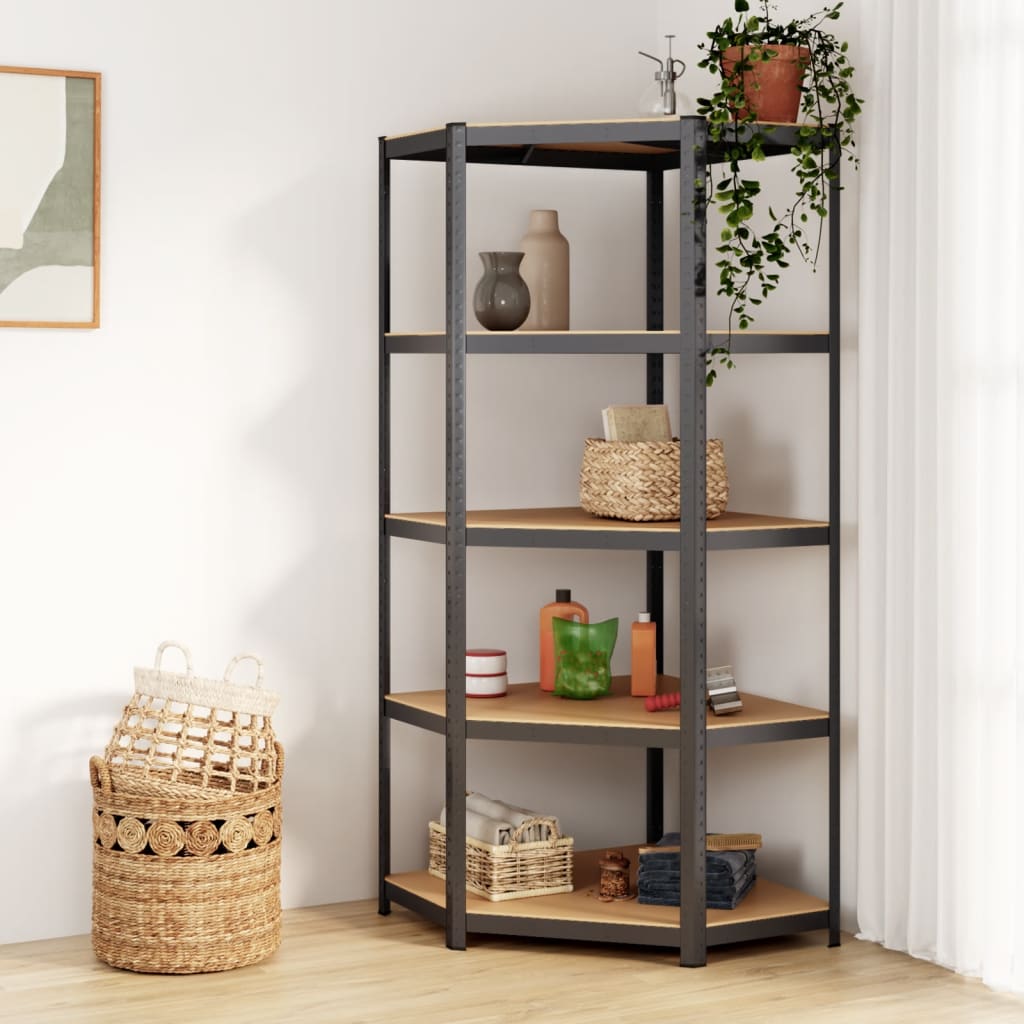 5-Layer Corner Shelf Anthracite Steel and Engineered Wood