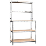 5-Layer Work Table with Shelves Silver Steel and Engineered Wood - Front View