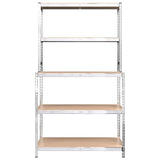 5-Layer Work Table with Shelves Silver Steel and Engineered Wood - Top-Down View