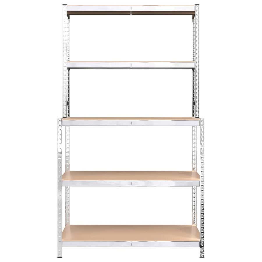 5-Layer Work Table with Shelves Silver Steel and Engineered Wood