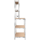 5-Layer Work Table with Shelves Silver Steel and Engineered Wood - 45-Degree Angle