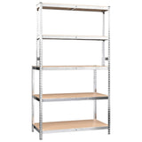 5-Layer Work Table with Shelves Silver Steel and Engineered Wood