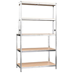 5-Layer Work Table with Shelves Silver Steel and Engineered Wood