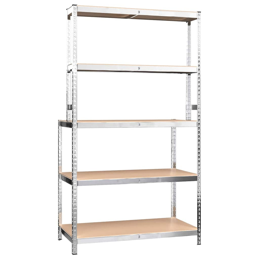 5-Layer Work Table with Shelves Silver Steel and Engineered Wood