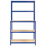 5-Layer Work Table with Shelves Blue Steel and Engineered Wood - Top-Down View