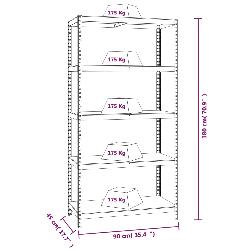 5-Layer Heavy-duty Shelf Grey Steel and Engineered Wood