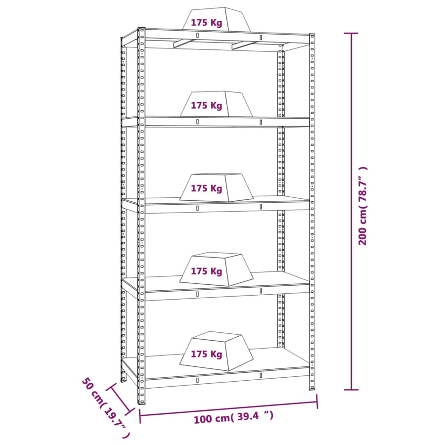 5-Layer Storage Shelf Anthracite Steel and Engineered Wood