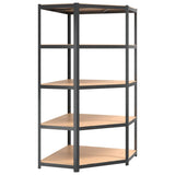 5-Layer Corner Shelf Anthracite Steel and Engineered Wood - Front View