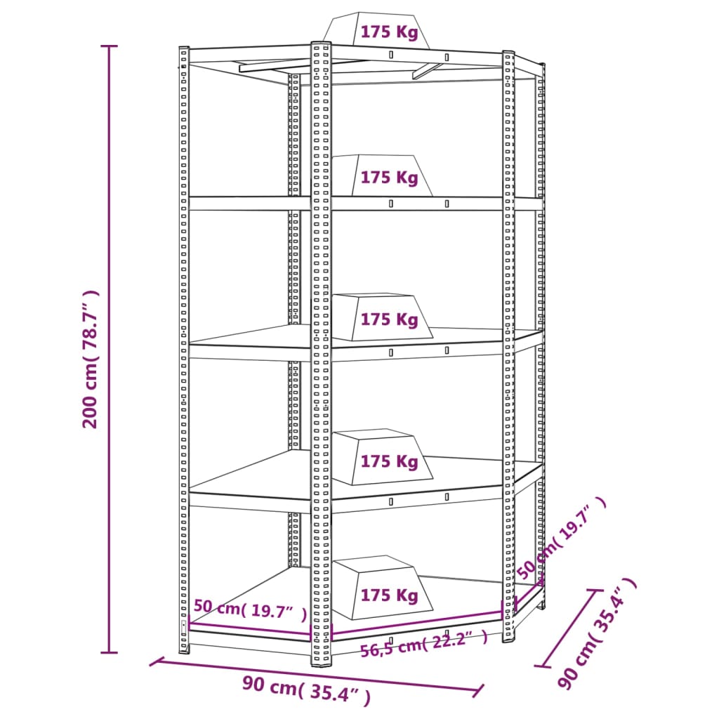 5-Layer Corner Shelf Anthracite Steel and Engineered Wood