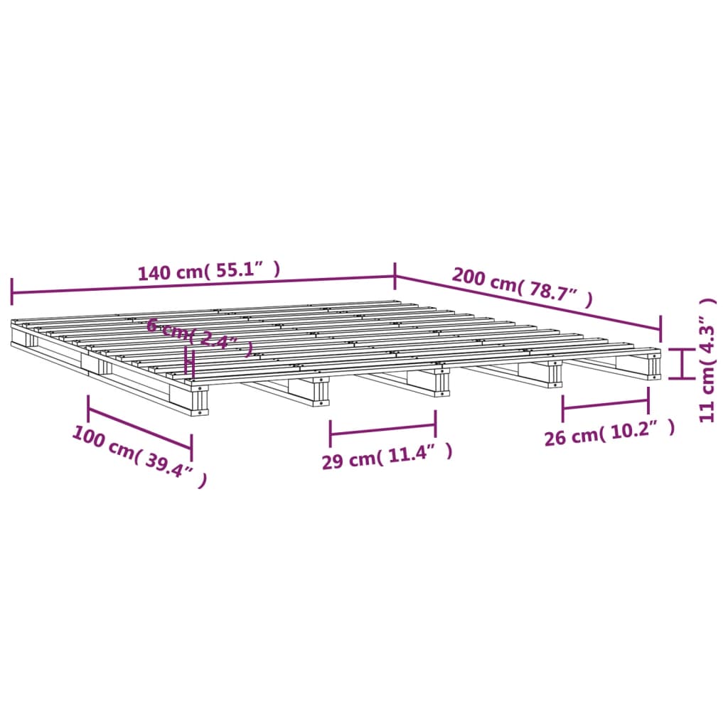 Pallet Bed without Mattress 137x187 cm Double Solid Wood