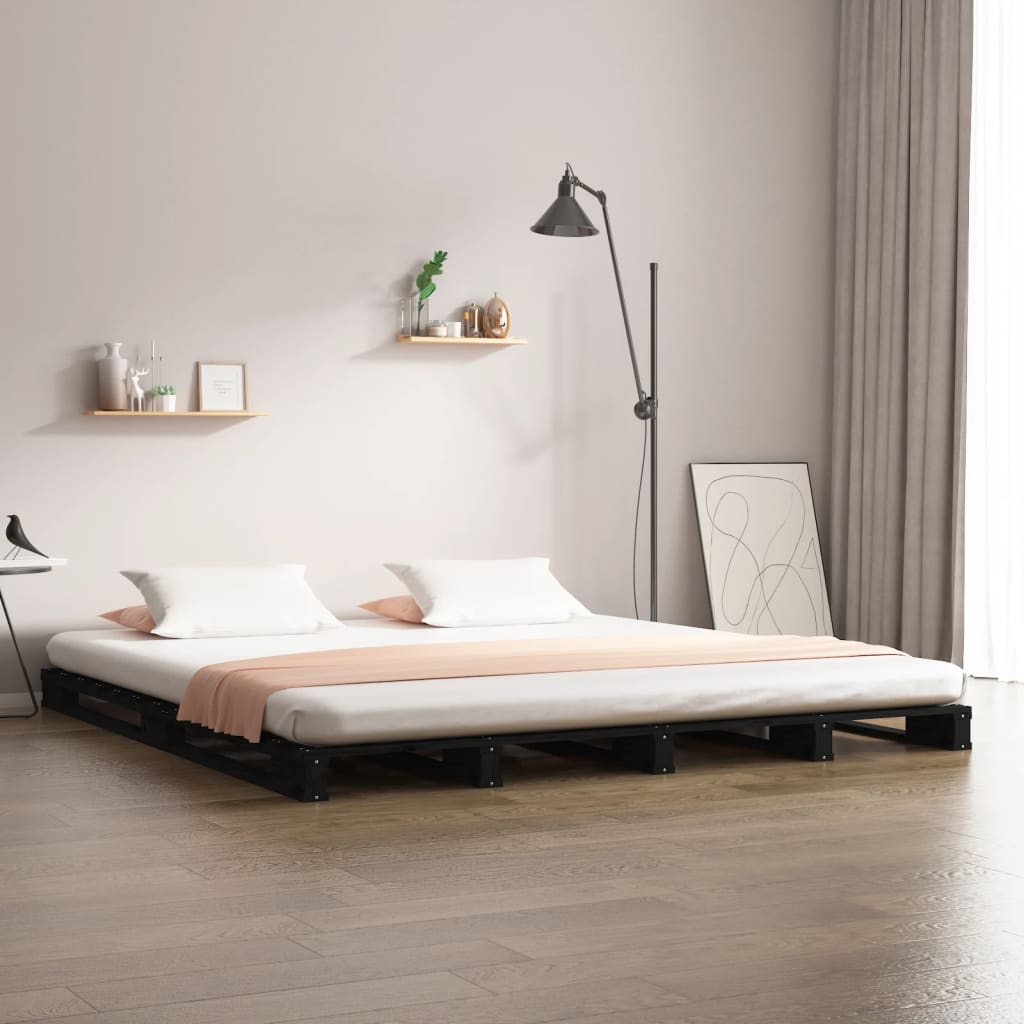 Pallet Bed without Mattress Black 135x190 cm Solid Wood