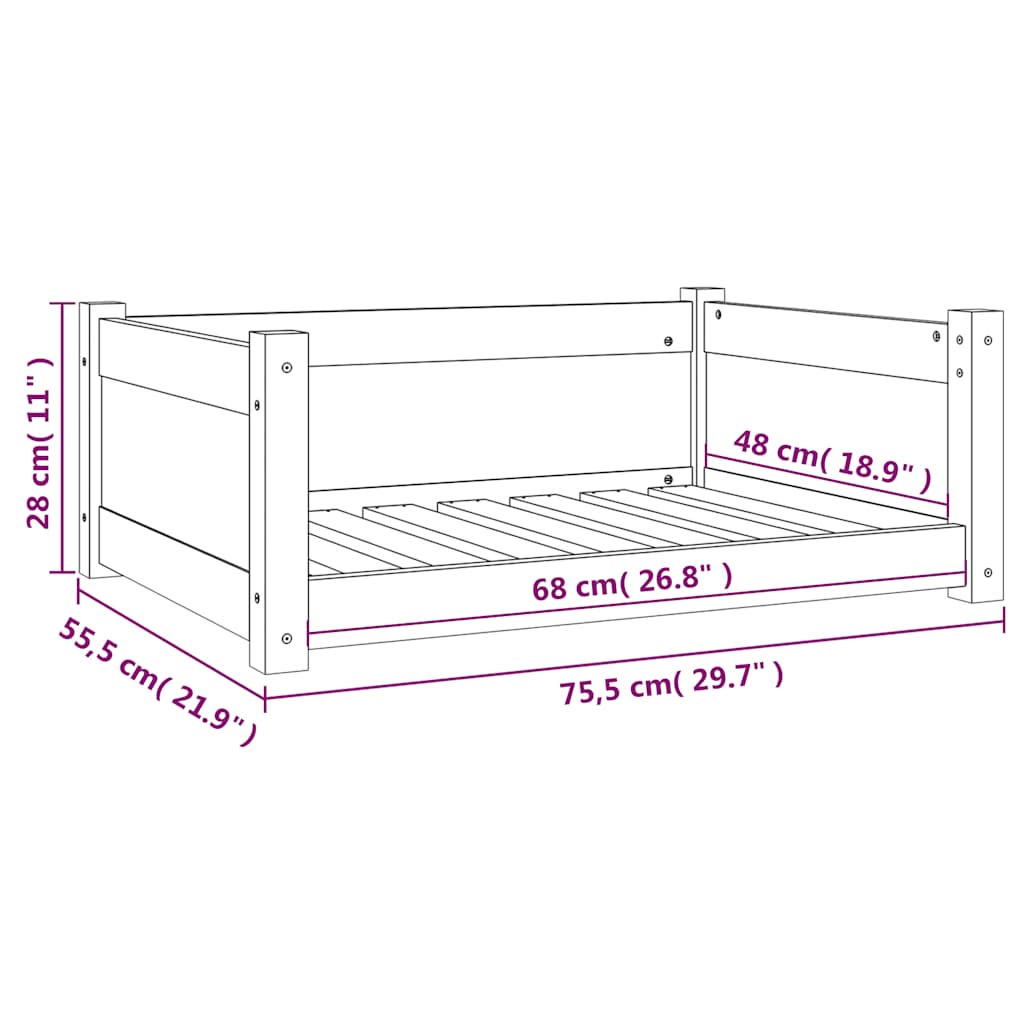 Dog Bed White 75.5x55.5x28 cm Solid Pine Wood