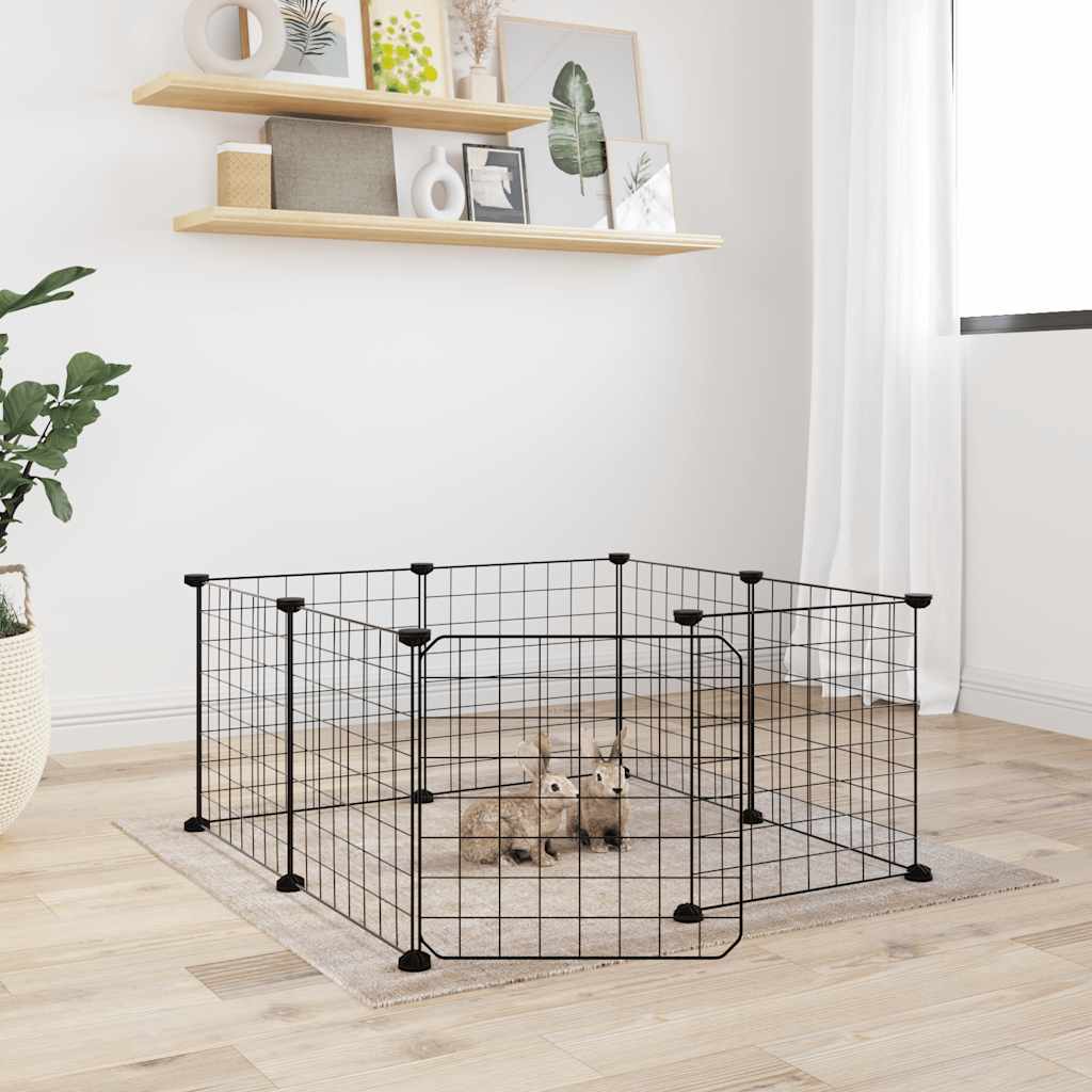 8-Panel Pet Cage with Door Black 70x70x35 cm Steel