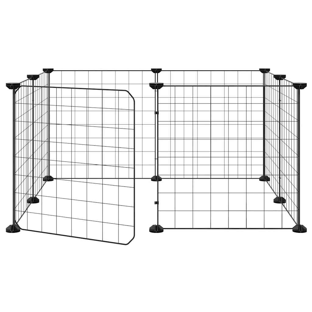 8-Panel Pet Cage with Door Black 70x70x35 cm Steel