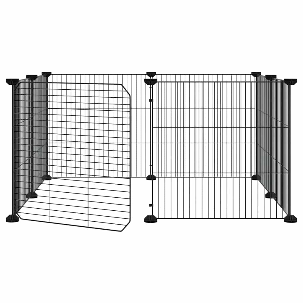 8-Panel Pet Cage with Door Black 70x70x35 cm Steel