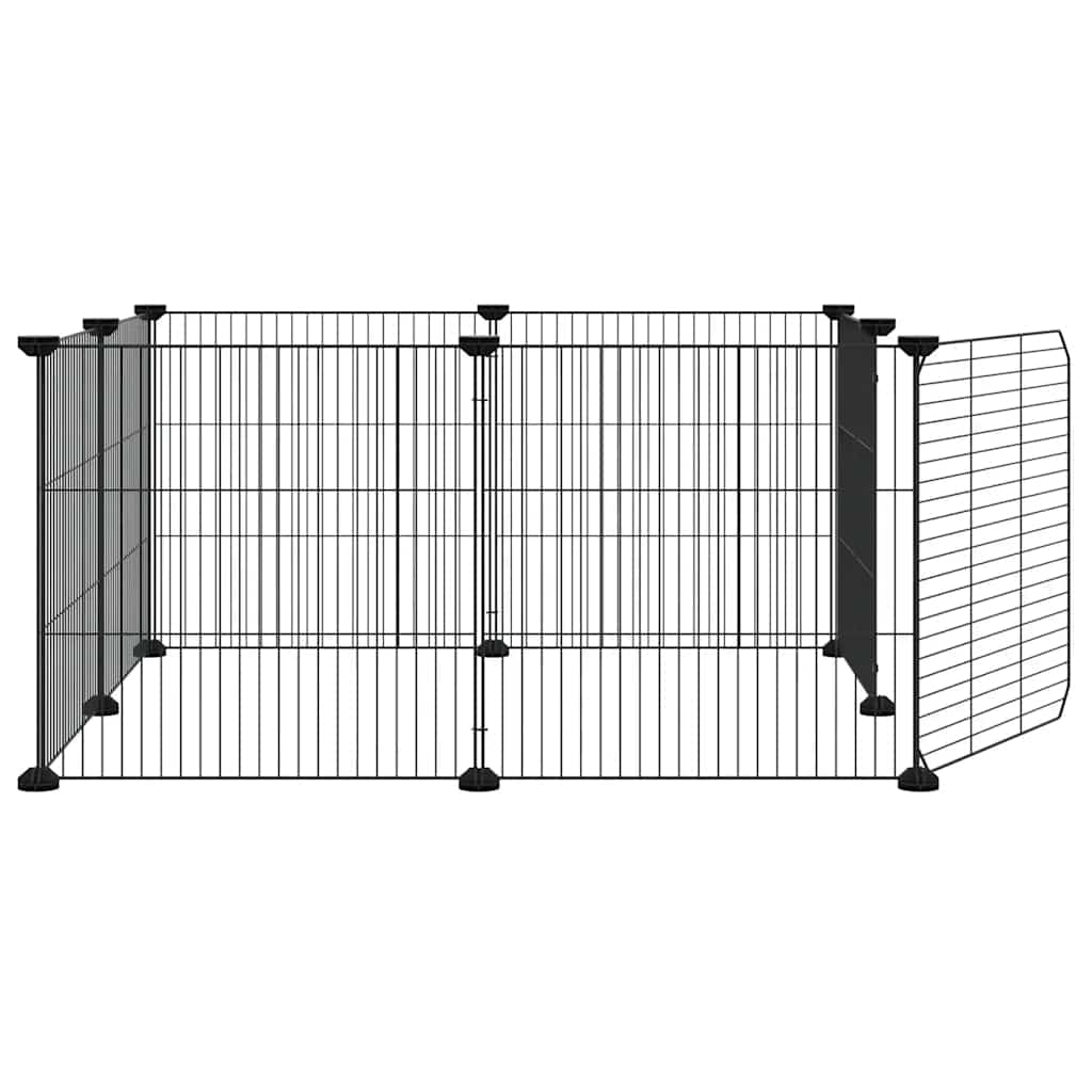 8-Panel Pet Cage with Door Black 70x70x35 cm Steel
