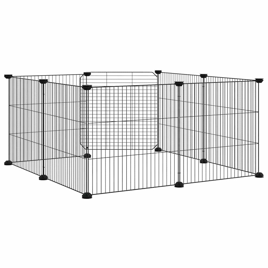 8-Panel Pet Cage with Door Black 70x70x35 cm Steel