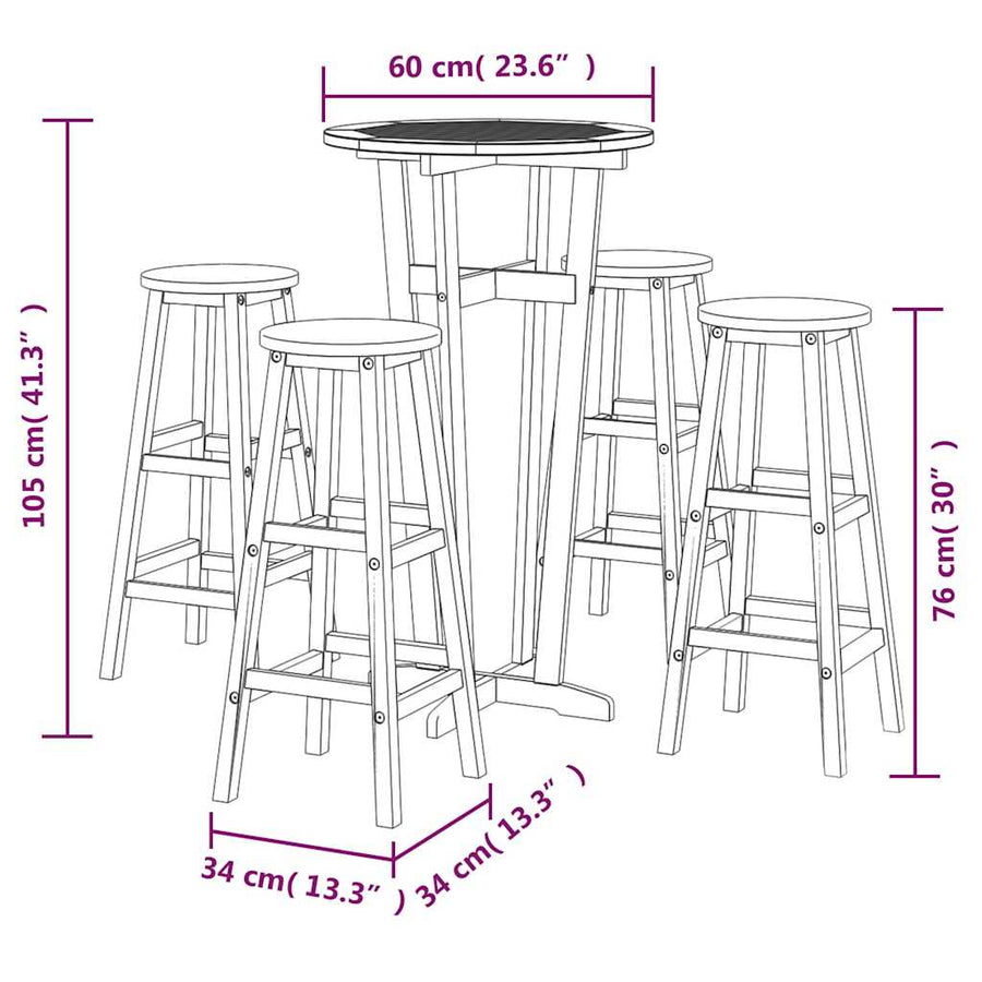 5 Piece Garden Bar Set Solid Wood Acacia