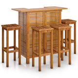5 Piece Garden Bar Set Solid Wood Acacia - Front View
