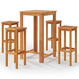 5 Piece Garden Bar Set Solid Wood Acacia - Front View