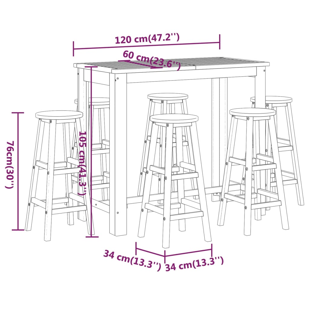 7 Piece Garden Bar Set Solid Wood Acacia