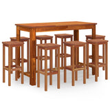 9 Piece Garden Bar Set Solid Wood Acacia - Front View