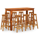 9 Piece Garden Bar Set Solid Wood Acacia - Front View