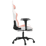 Massage Gaming Chair with Footrest White&Pink Faux Leather - 45-Degree Angle