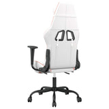 Massage Gaming Chair with Footrest White&Pink Faux Leather - Rear View