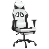 Massage Gaming Chair with Footrest White&Black Faux Leather - Front View
