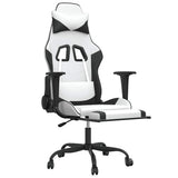 Massage Gaming Chair with Footrest White&Black Faux Leather