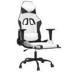 Massage Gaming Chair with Footrest White&Black Faux Leather