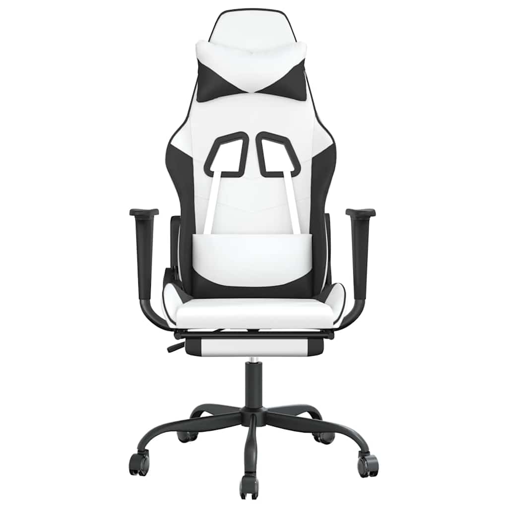 Massage Gaming Chair with Footrest White&Black Faux Leather