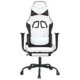 Massage Gaming Chair with Footrest White&Black Faux Leather