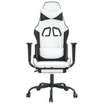 Massage Gaming Chair with Footrest White&Black Faux Leather