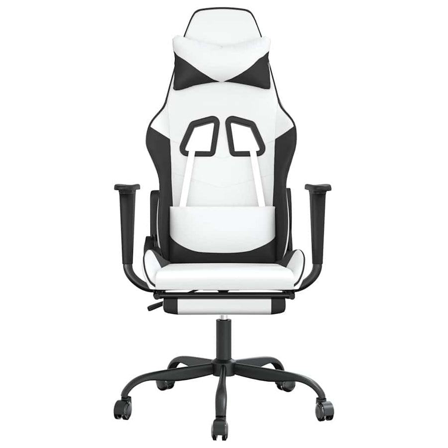 Massage Gaming Chair with Footrest White&Black Faux Leather