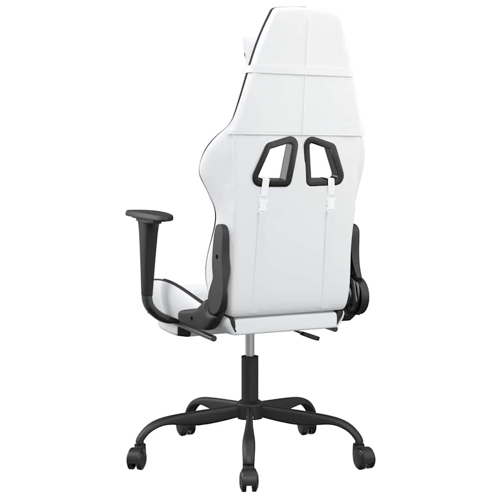 Massage Gaming Chair with Footrest White&Black Faux Leather