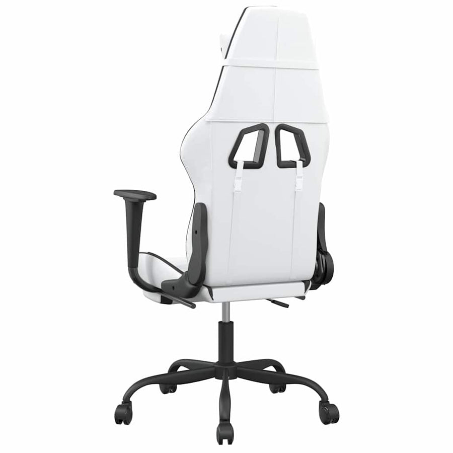 Massage Gaming Chair with Footrest White&Black Faux Leather