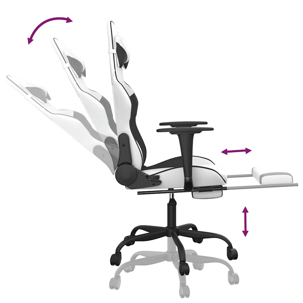 Massage Gaming Chair with Footrest White&Black Faux Leather