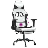 Massage Gaming Chair with Footrest White&Black Faux Leather - Low Angle