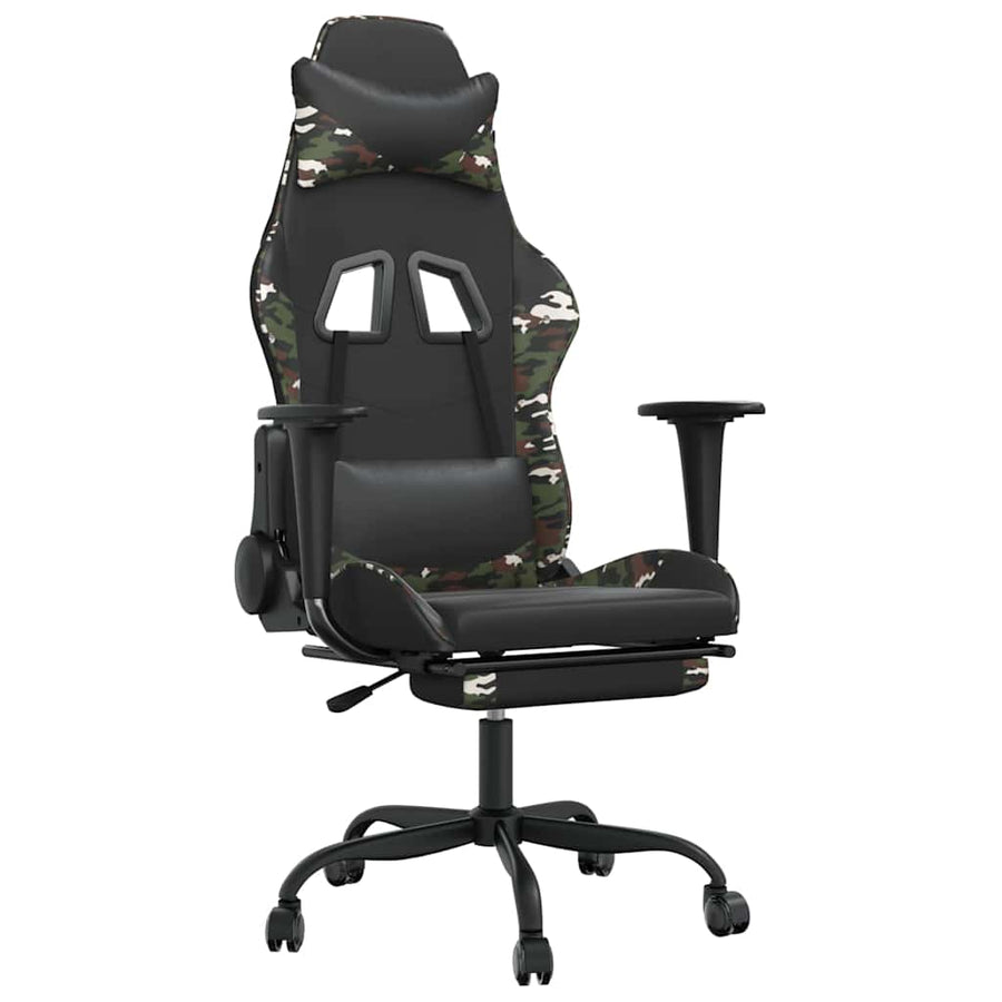 Massage Gaming Chair with Footrest Black&Camouflage