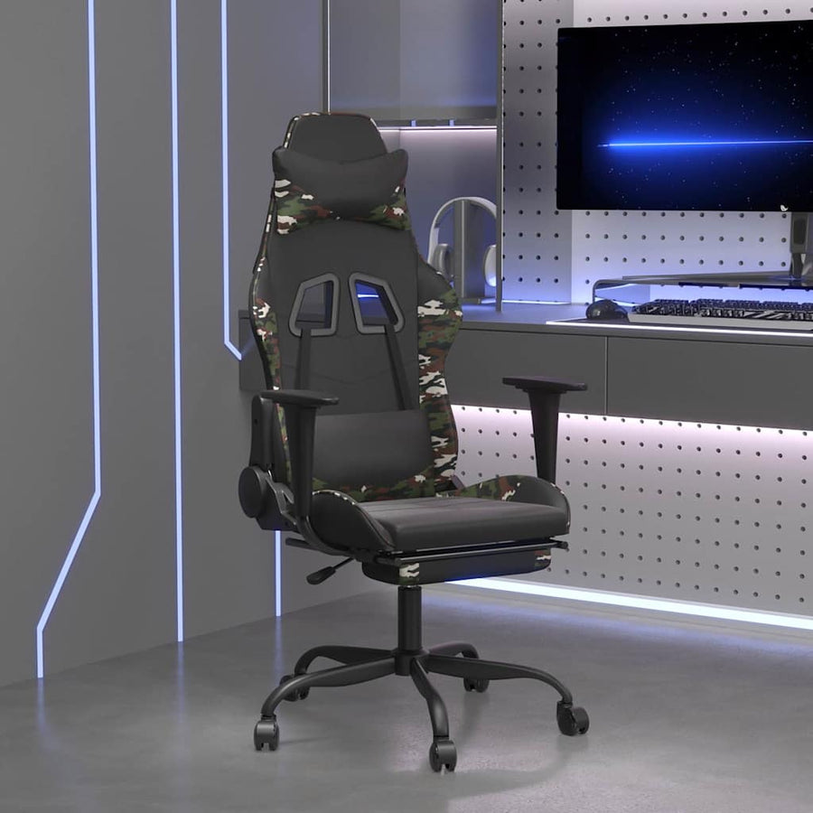 Massage Gaming Chair with Footrest Black&Camouflage