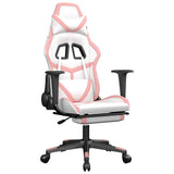 Massage Gaming Chair with Footrest White&Pink Faux Leather - Front View