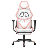 Massage Gaming Chair with Footrest White&Pink Faux Leather