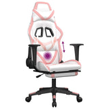 Massage Gaming Chair with Footrest White&Pink Faux Leather - Low Angle
