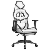 Massage Gaming Chair with Footrest White&Black Faux Leather - Front View