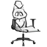 Massage Gaming Chair with Footrest White&Black Faux Leather
